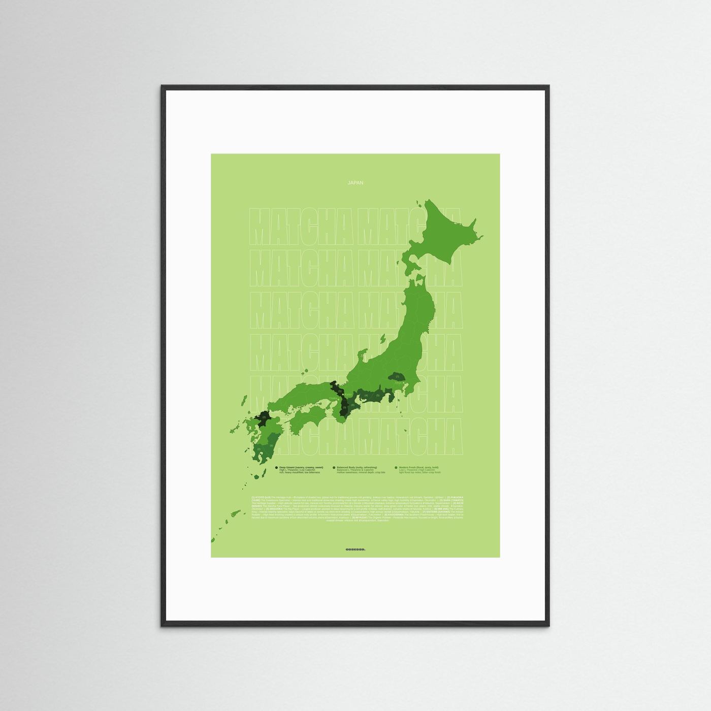 Matcha Tea Regions Map in Green (outlined typo) | Japanese Tea Guide Poster Design | Educational Tea Infographic Wall Art 