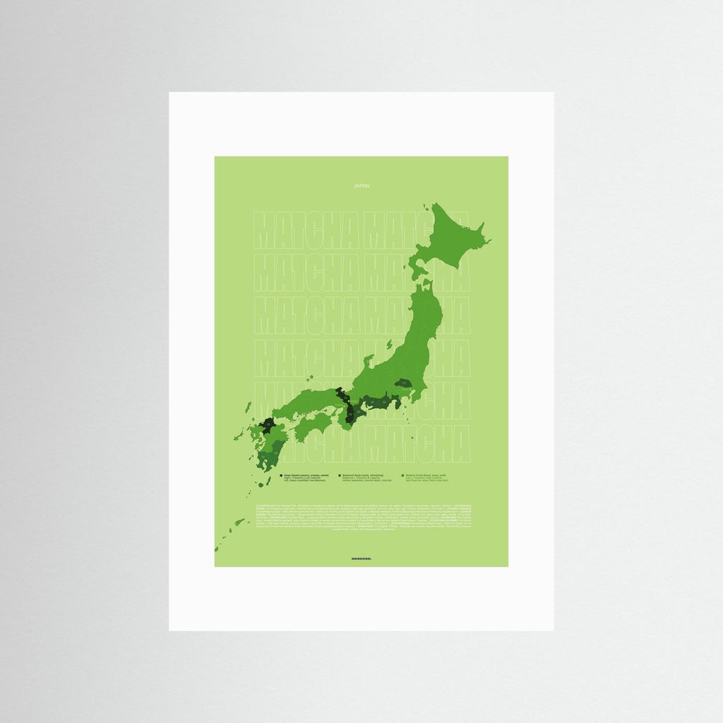 Matcha Tea Regions Map in Green (outlined typo) | Japanese Tea Guide Poster Design | Educational Tea Infographic Wall Art 