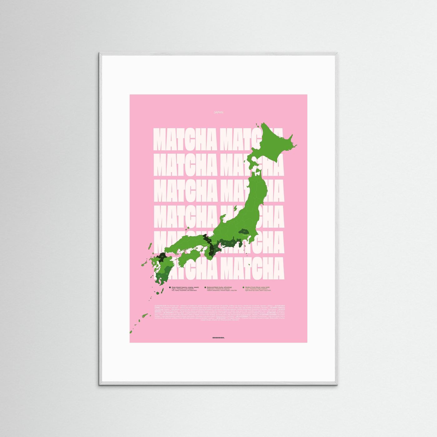 Matcha Regions Map in Pink & Green: Japan Tea Poster Wall Art | Infographic Map Design | Japanese Green Tea Fan Gift
