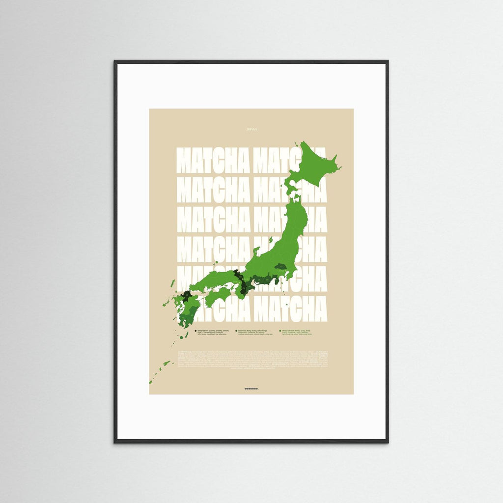 Matcha Regions Map in Beige & Green: Japan Poster | Tea Infographic Wall Art | Japanese Green Tea Lover Gift
