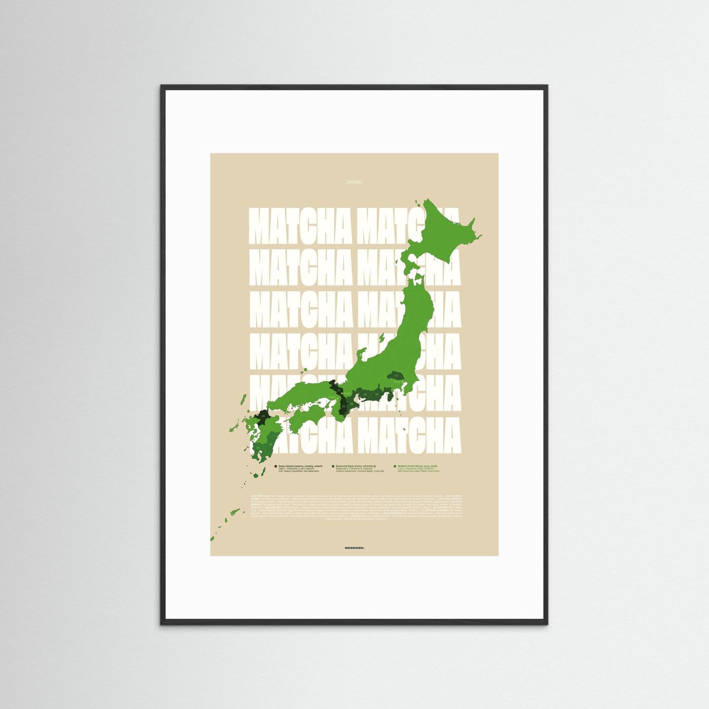 Matcha Regions Map in Beige & Green: Japan Poster | Tea Infographic Wall Art | Japanese Green Tea Lover Gift
