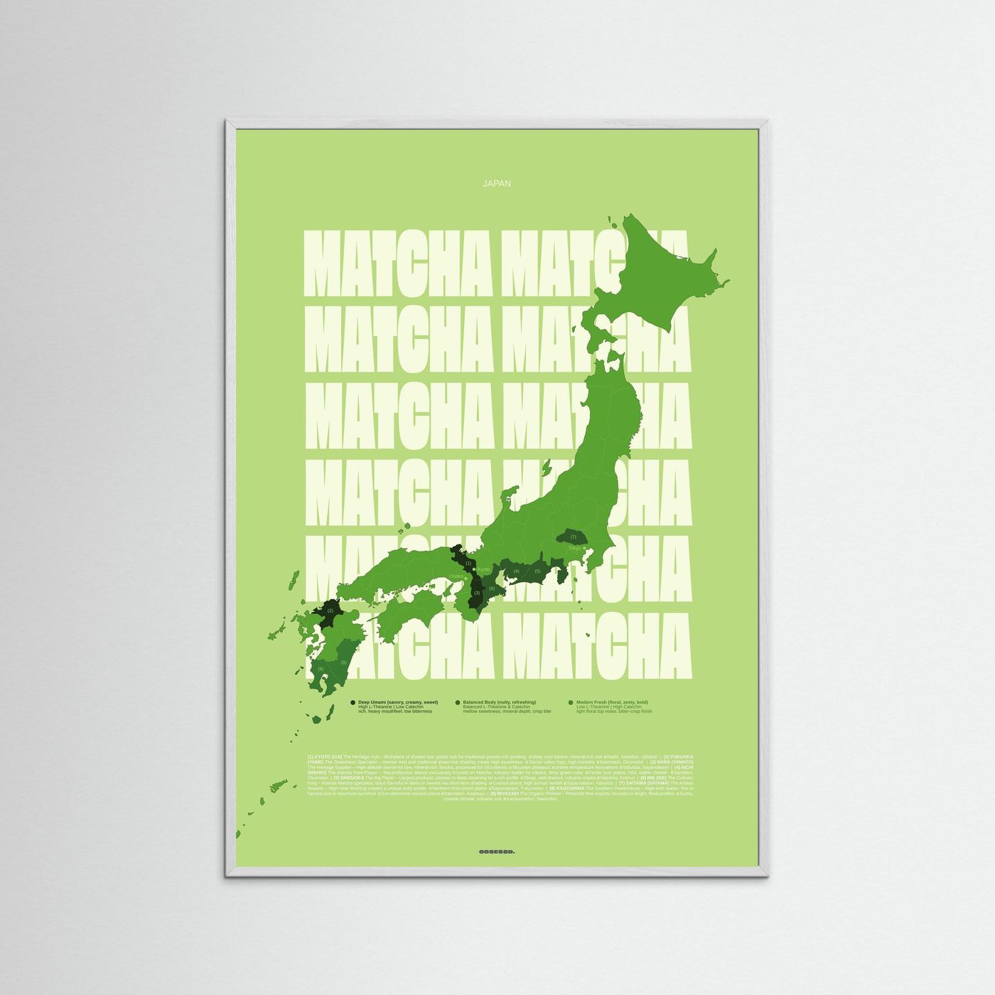 Matcha Regions Map in Green: Japan Tea Guide Poster – Matcha Lover Wall Art – Japanese Green Tea Fan Gift
