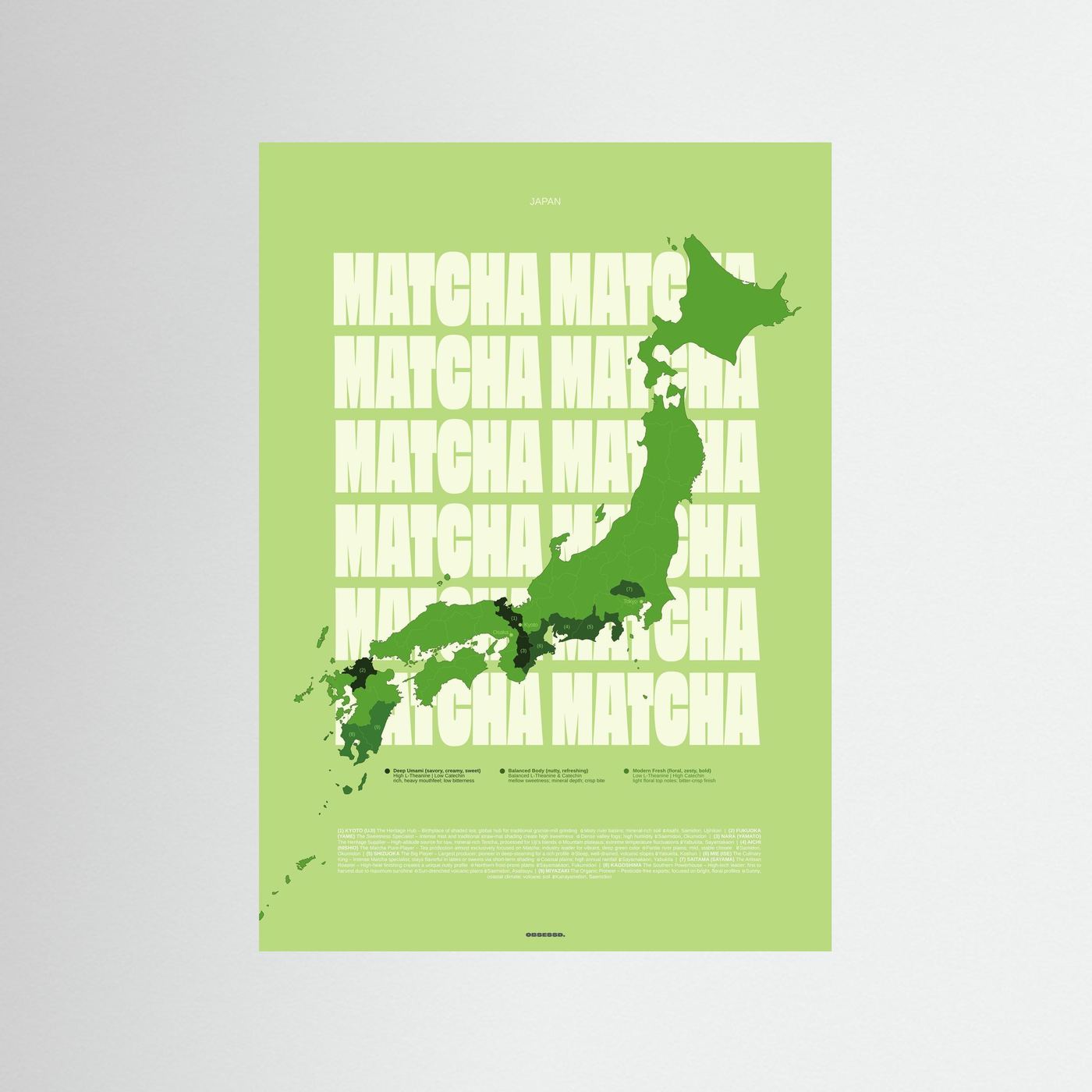 Matcha Regions Map in Green: Japan Tea Guide Poster – Matcha Lover Wall Art – Japanese Green Tea Fan Gift