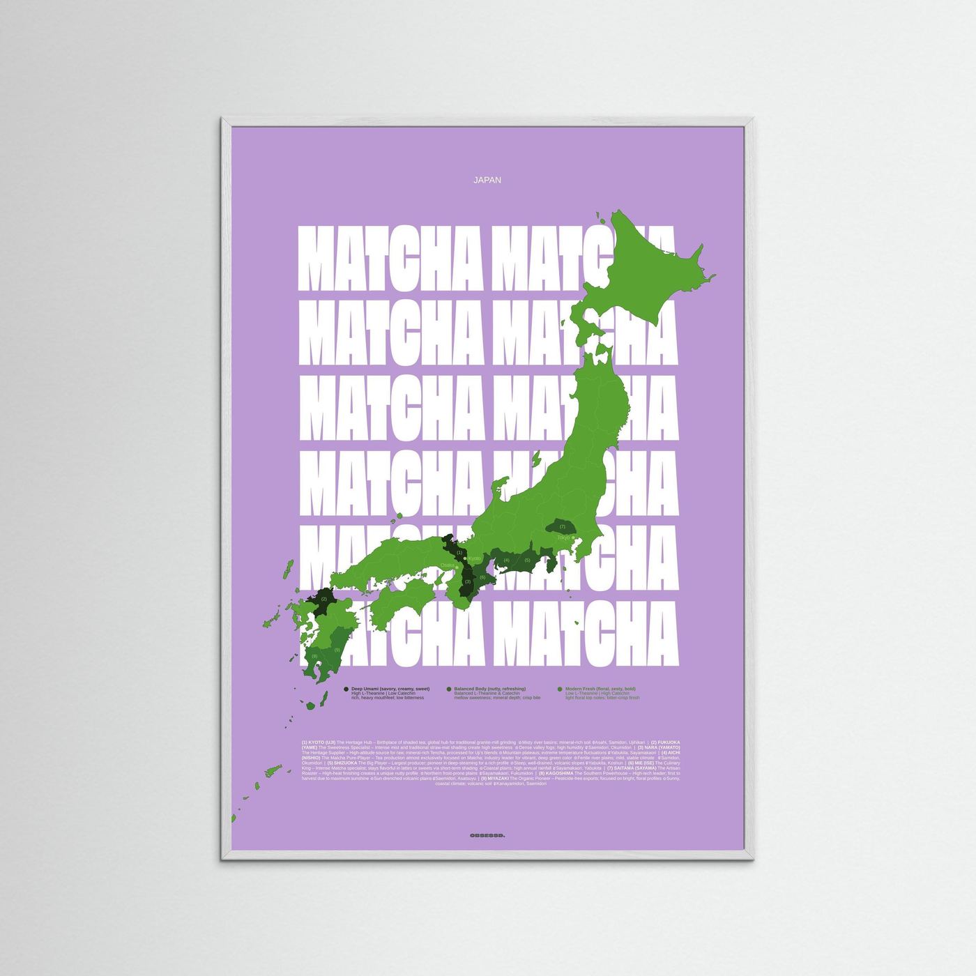 Matcha Regions Map in Lilac & Green: Japanese Green Tea Poster | Matcha Infographic Wall Art | Tea Lover Gift