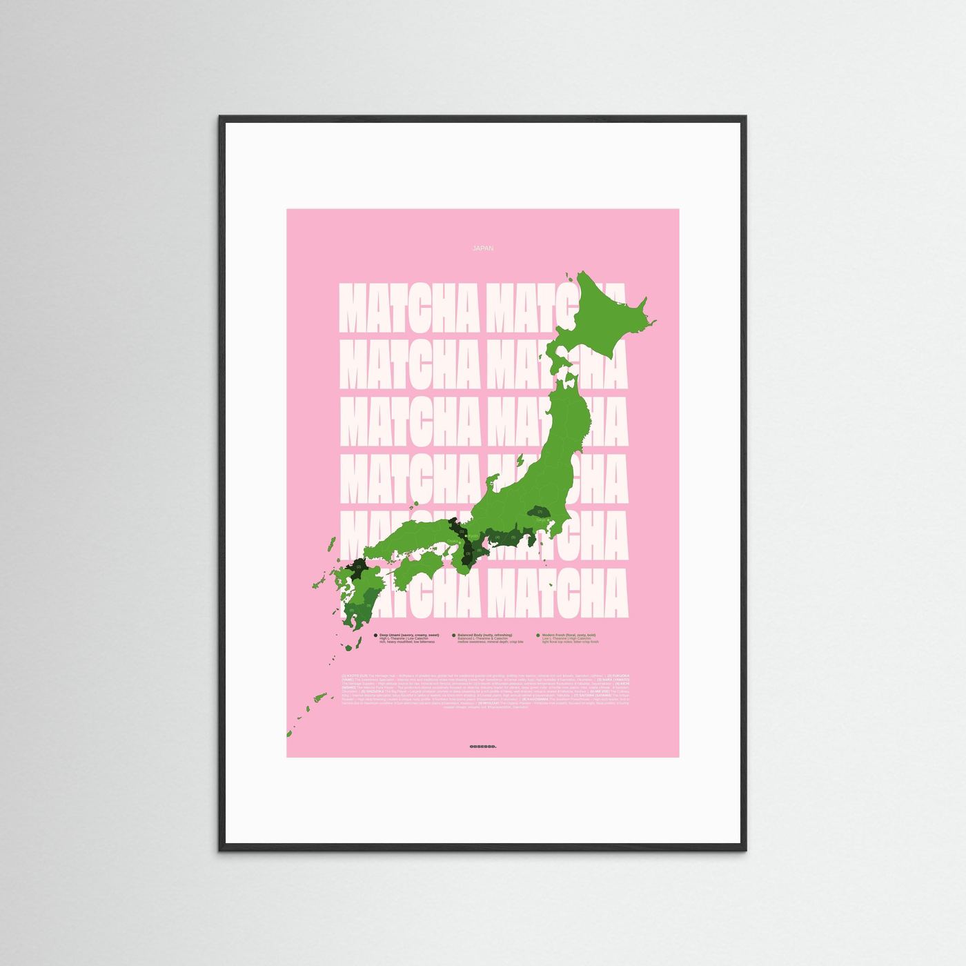 Matcha Regions Map in Pink & Green: Japan Tea Poster Wall Art | Infographic Map Design | Japanese Green Tea Fan Gift