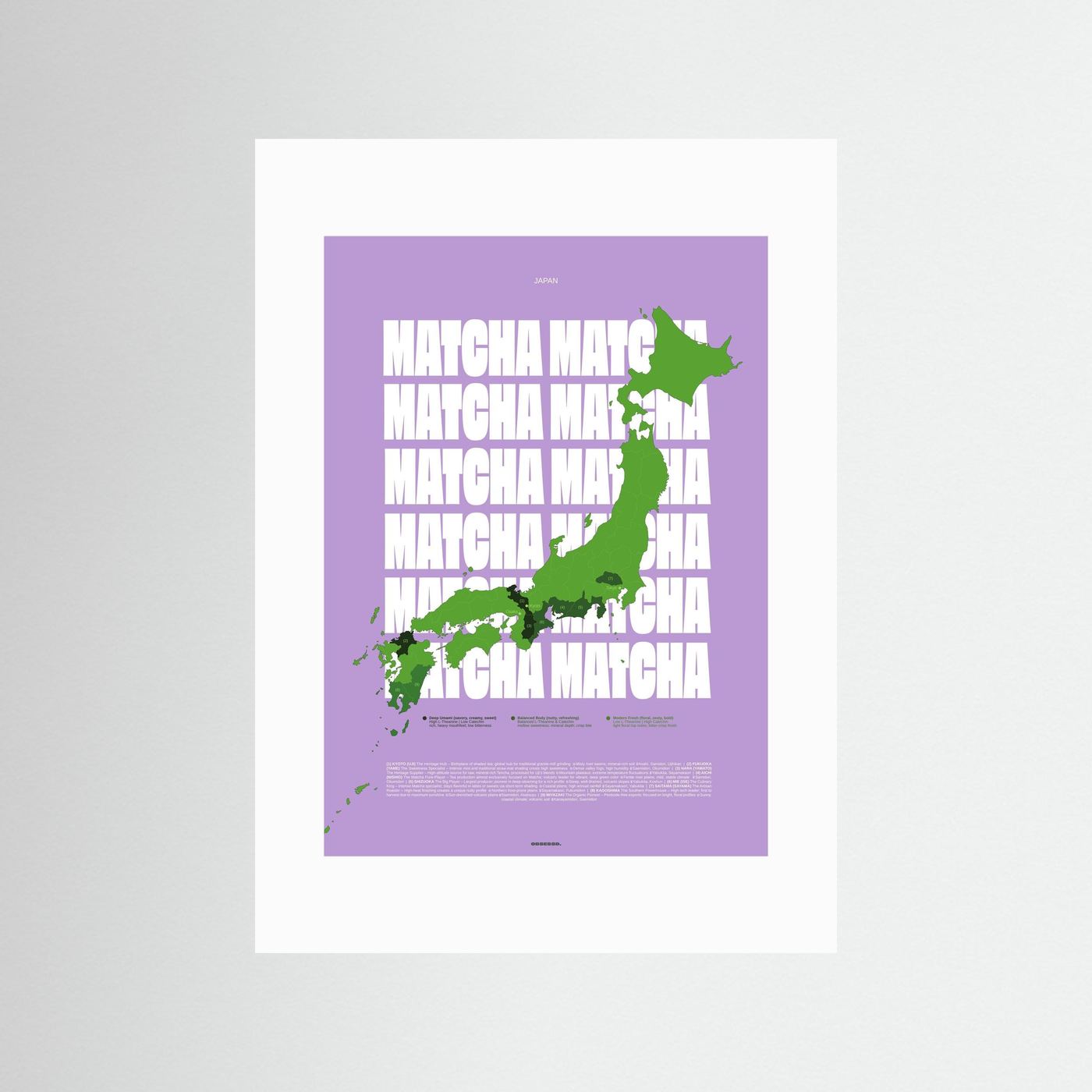 Matcha Regions Map in Lilac & Green: Japanese Green Tea Poster | Matcha Infographic Wall Art | Tea Lover Gift