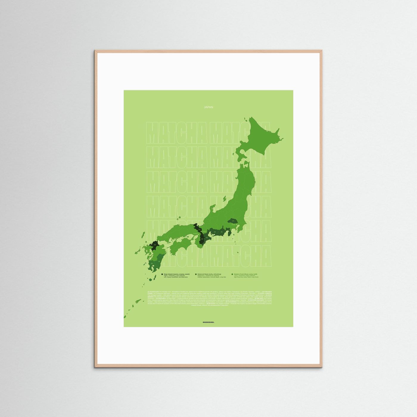 Matcha Tea Regions Map in Green (outlined typo) | Japanese Tea Guide Poster Design | Educational Tea Infographic Wall Art 