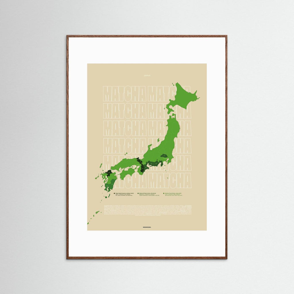 Matcha Regions Map in Beige & Green (outlined typo): Japan Wall Art | Educational Tea Poster | Matcha Lover Gift