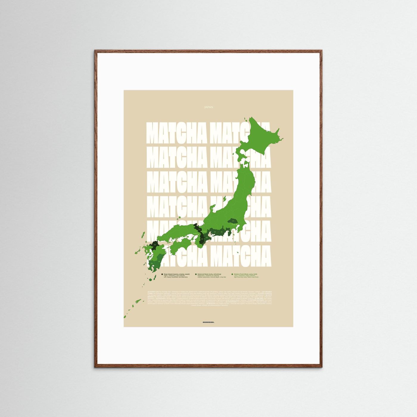 Matcha Regions Map in Beige & Green: Japan Poster | Tea Infographic Wall Art | Japanese Green Tea Lover Gift