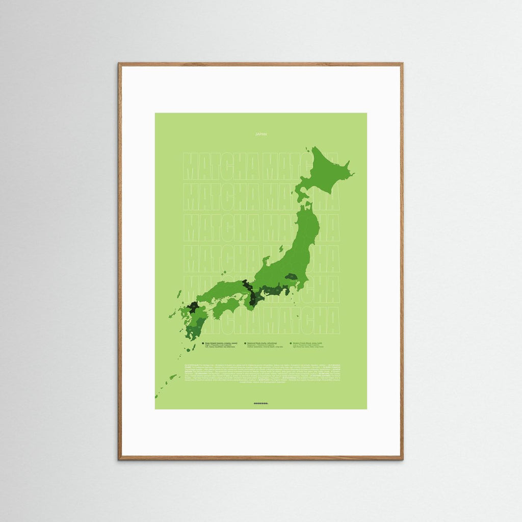 Matcha Tea Regions Map in Green (outlined typo) | Japanese Tea Guide Poster Design | Educational Tea Infographic Wall Art 