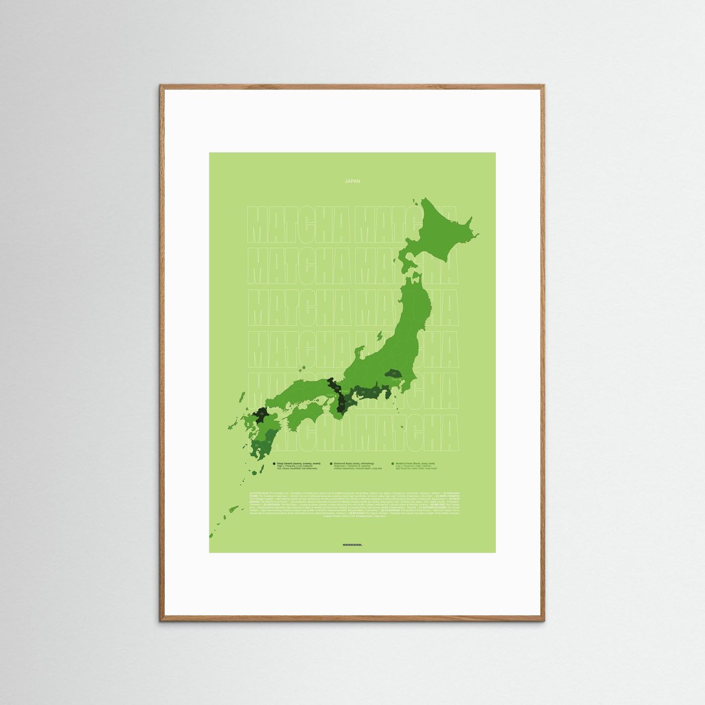 Matcha Tea Regions Map in Green (outlined typo) | Japanese Tea Guide Poster Design | Educational Tea Infographic Wall Art 