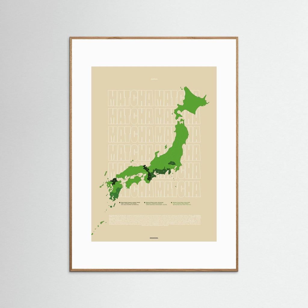 Matcha Regions Map in Beige & Green (outlined typo): Japan Wall Art | Educational Tea Poster | Matcha Lover Gift