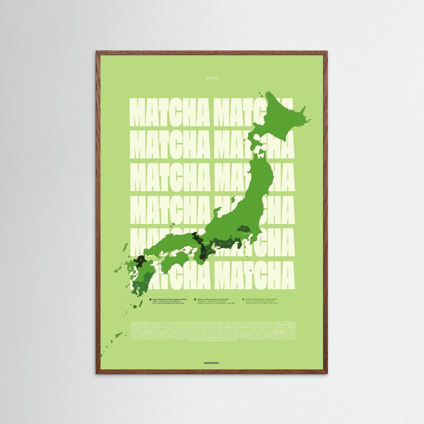 Matcha Regions Map in Green: Japan Tea Guide Poster – Matcha Lover Wall Art – Japanese Green Tea Fan Gift