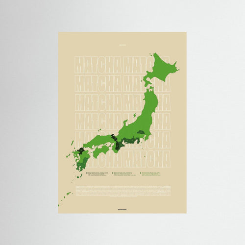 Matcha Regions Map in Beige & Green (outlined typo): Japan Wall Art | Educational Tea Poster | Matcha Lover Gift