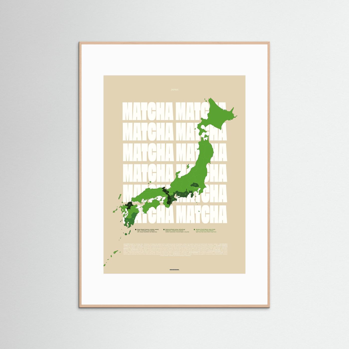 Matcha Regions Map in Beige & Green: Japan Poster | Tea Infographic Wall Art | Japanese Green Tea Lover Gift