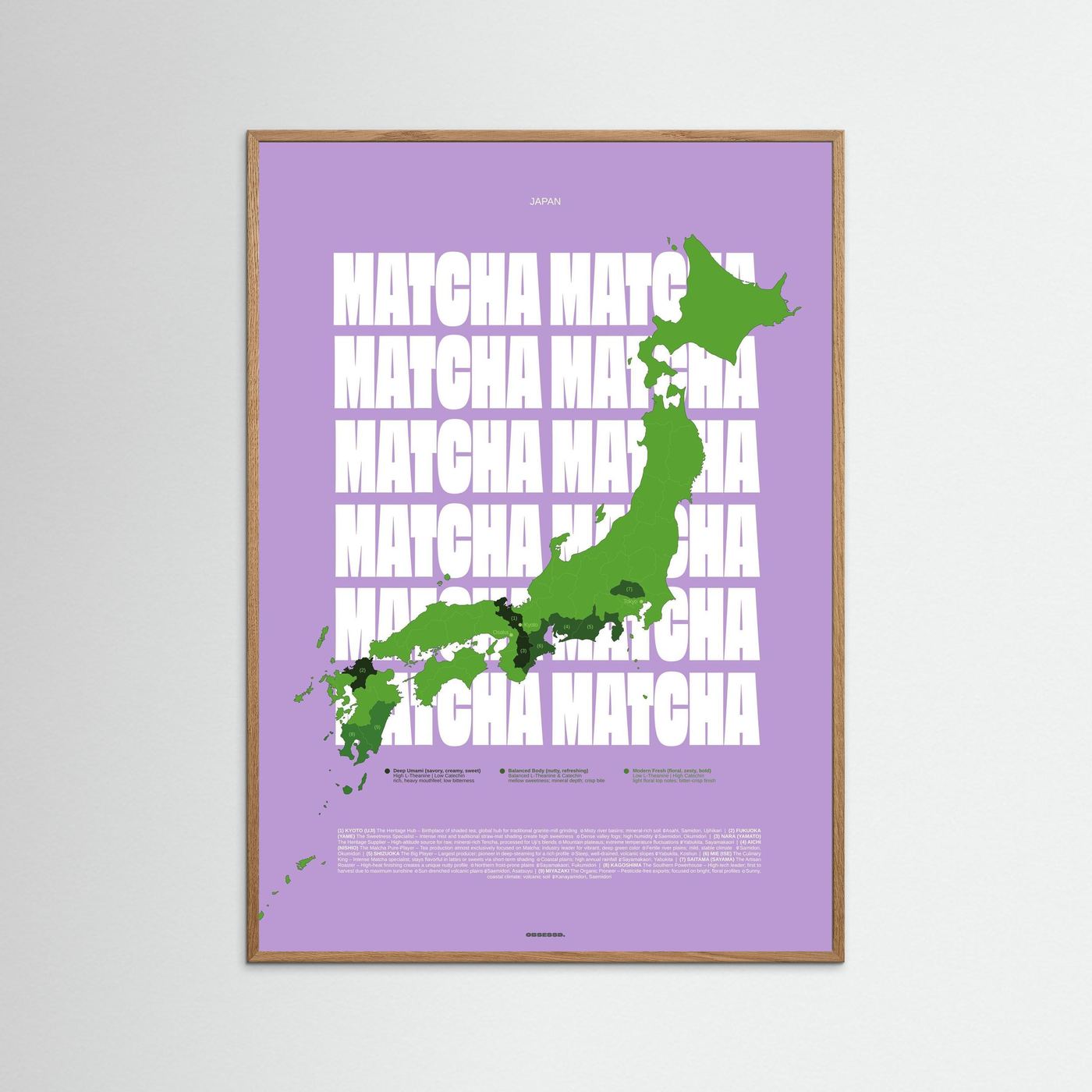 Matcha Regions Map in Lilac & Green: Japanese Green Tea Poster | Matcha Infographic Wall Art | Tea Lover Gift