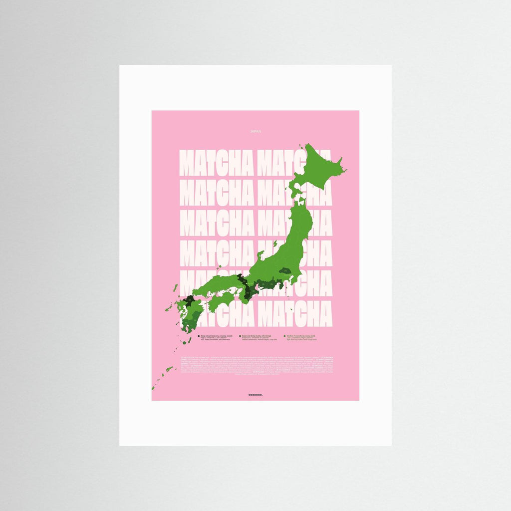 Matcha Regions Map in Pink & Green: Japan Tea Poster Wall Art | Infographic Map Design | Japanese Green Tea Fan Gift