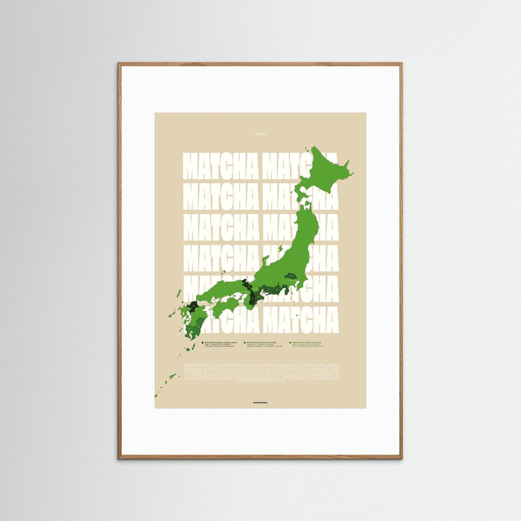 Matcha Regions Map in Beige & Green: Japan Poster | Tea Infographic Wall Art | Japanese Green Tea Lover Gift