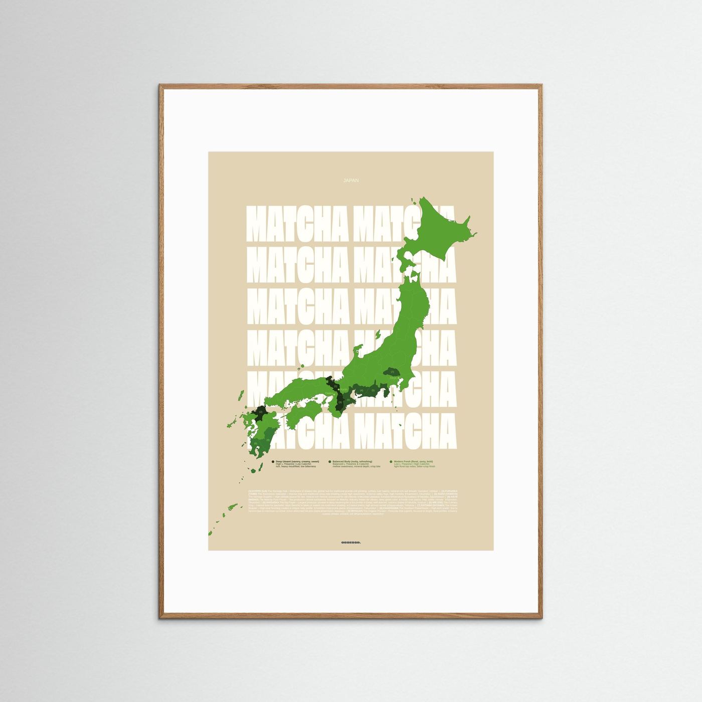Matcha Regions Map in Beige & Green: Japan Poster | Tea Infographic Wall Art | Japanese Green Tea Lover Gift