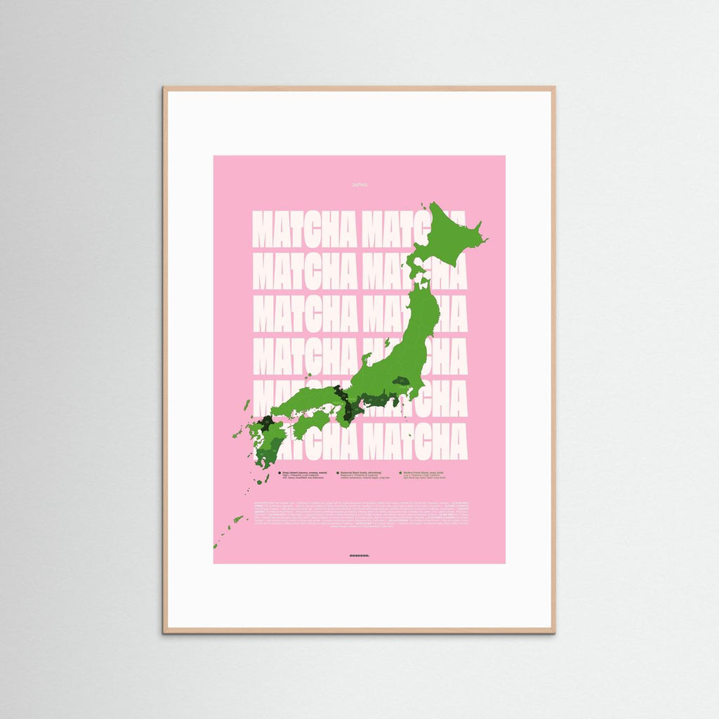Matcha Regions Map in Pink & Green: Japan Tea Poster Wall Art | Infographic Map Design | Japanese Green Tea Fan Gift