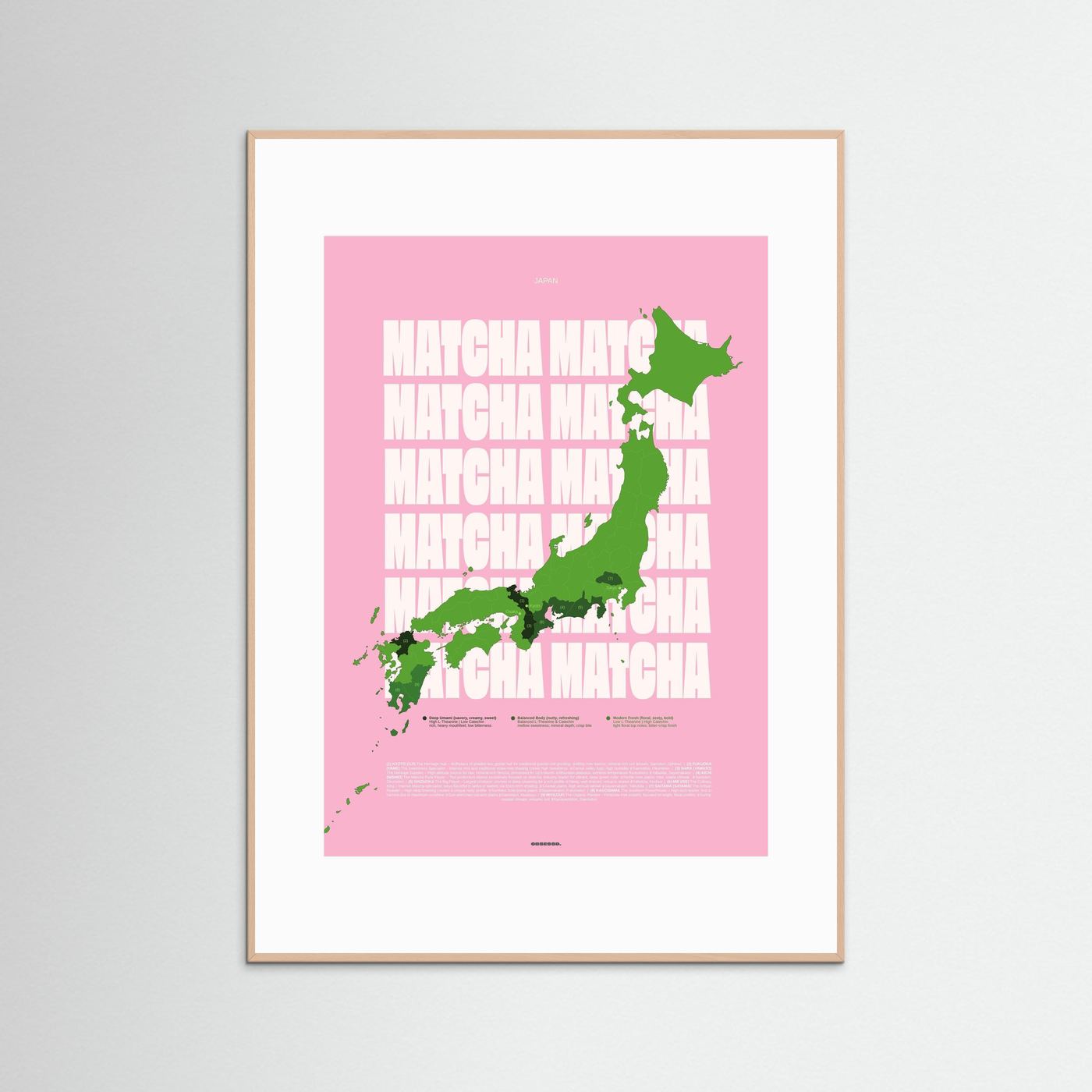 Matcha Regions Map in Pink & Green: Japan Tea Poster Wall Art | Infographic Map Design | Japanese Green Tea Fan Gift