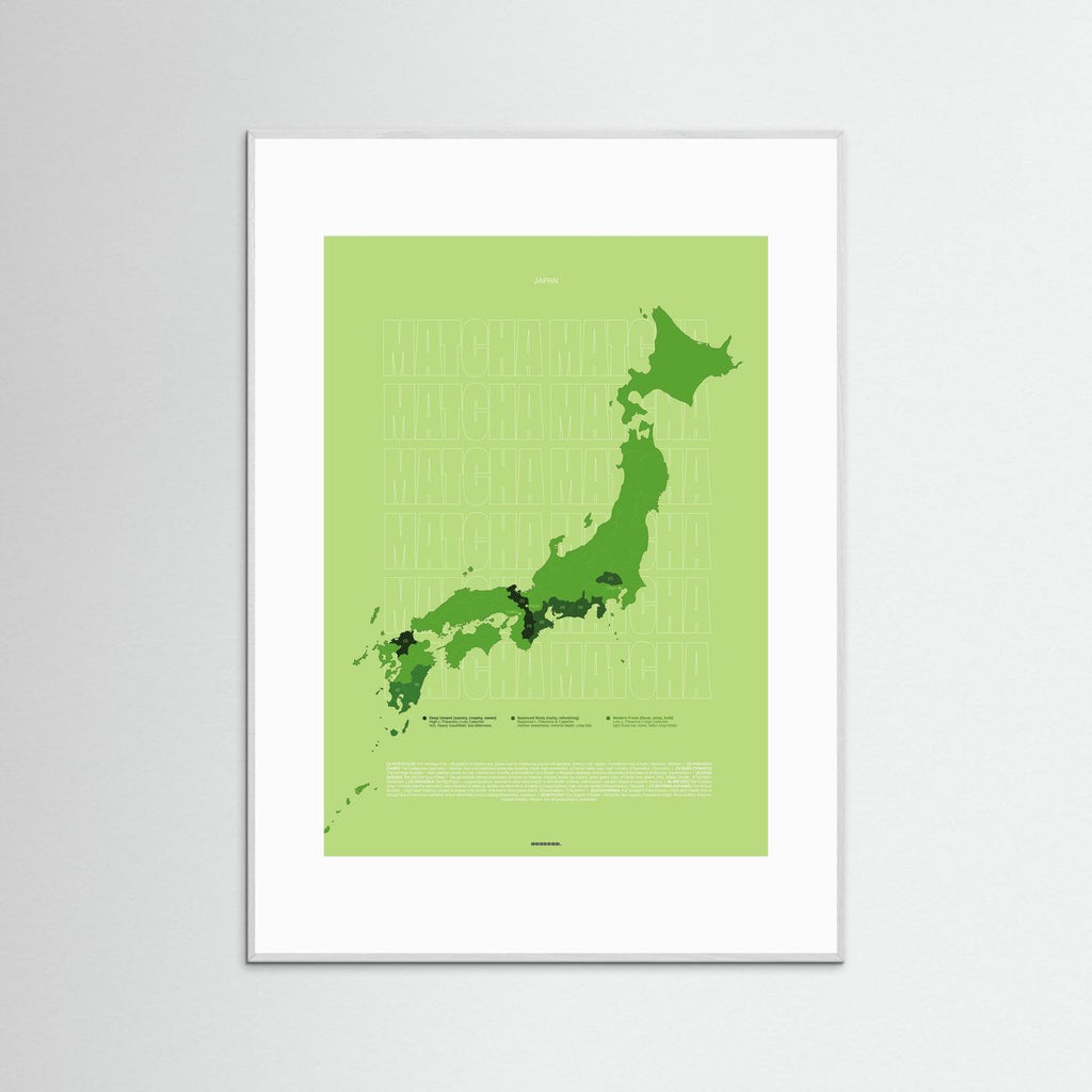Matcha Tea Regions Map in Green (outlined typo) | Japanese Tea Guide Poster Design | Educational Tea Infographic Wall Art 