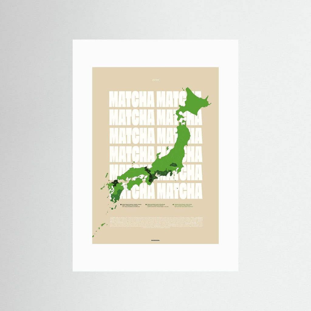 Matcha Regions Map in Beige & Green: Japan Poster | Tea Infographic Wall Art | Japanese Green Tea Lover Gift