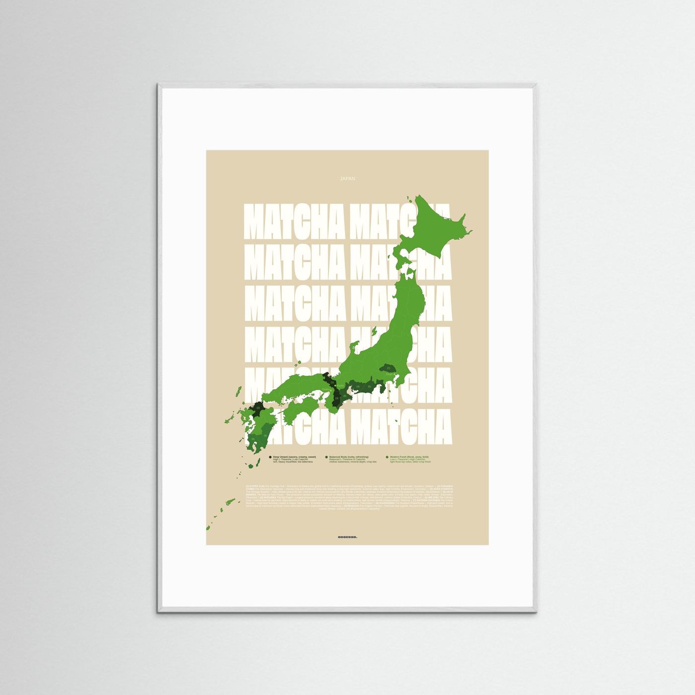 Matcha Regions Map in Beige & Green: Japan Poster | Tea Infographic Wall Art | Japanese Green Tea Lover Gift