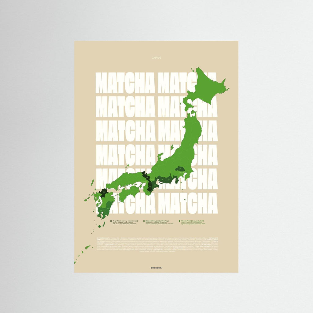 Matcha Regions Map in Beige & Green: Japan Poster | Tea Infographic Wall Art | Japanese Green Tea Lover Gift